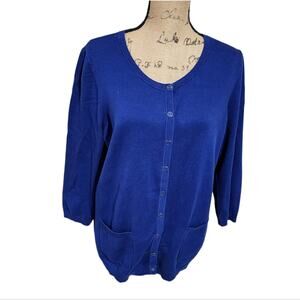 Talbots Royal Blue Pima Cotton Button Up Cardigan Sweater Plus Size‎ 1X